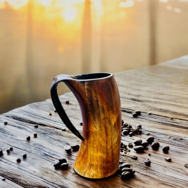 Viking Burnt Ox Horn Mug – Premium Handmade Nordic Horn Cup for Mead & Beer