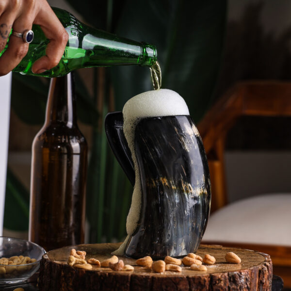 Premium Black Ox Horn Mug – Natural Handmade Viking Drinking Mug