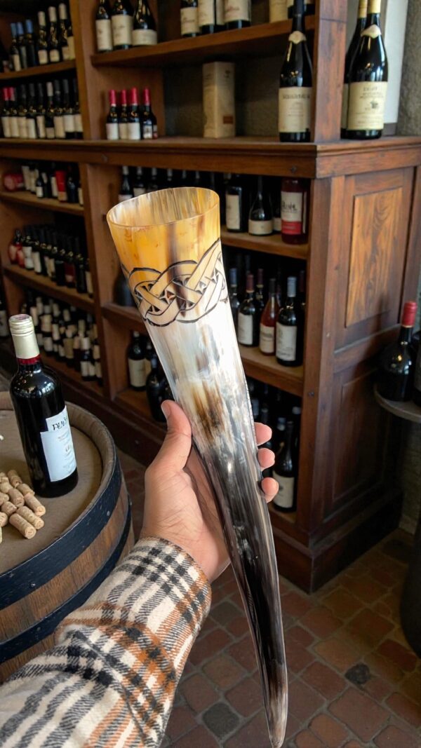 Authentic Viking Drinking Horn – Handmade Natural Ox Horn with Nordic Engraving